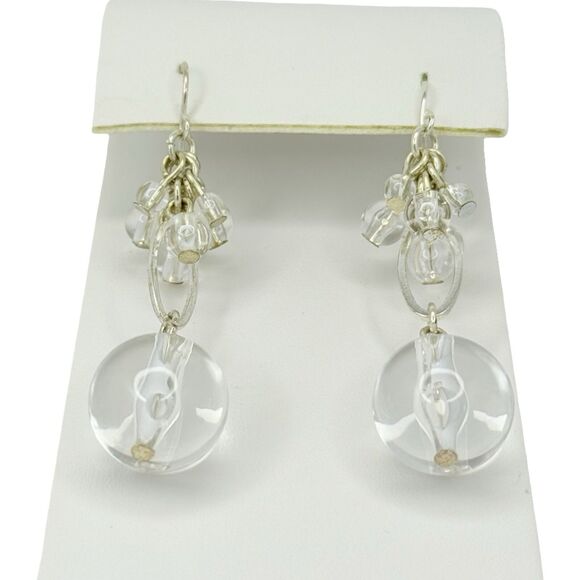 VTG Glass Beaded Dangle Earrings 2" Chandelier Silver-Tone Elegant Statement - Picture 8 of 10